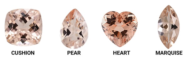 Fancy Morganite Gemstone Shapes Include Cushion, Pear, Heart, and Marquise Cuts