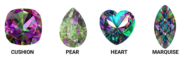 Fancy Mystic Topaz Gemstone Shapes Include Cushion, Pear, Heart, and Marquise Cuts
