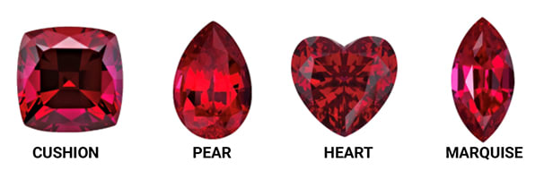 Fancy Ruby Gemstone Shapes Include Cushion, Pear, Heart, and Marquise Cuts