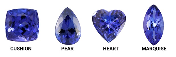 Fancy Tanzanite Gemstone Shapes Include Cushion, Pear, Heart, and Marquise Cuts
