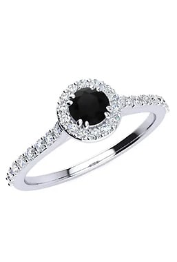 Round Shape Halo Black Moissanite Engagement Ring