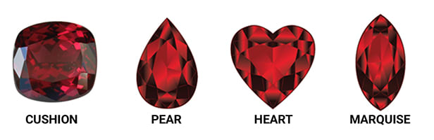 Fancy Ruby Gemstone Shapes Include Cushion, Pear, Heart, and Marquise Cuts