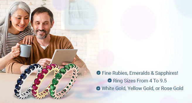 Shop the best gemstone eternity band - fine rubies, emeralds and sapphires! - Ring sizes from 4 to 9.5 - White gold, yellow gold or rose gold