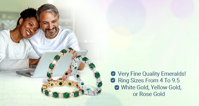 Shop the best Emerald eternity band - Very Fine Quality Emeralds! - Ring sizes from 4 to 9.5 - White gold, yellow gold or rose gold