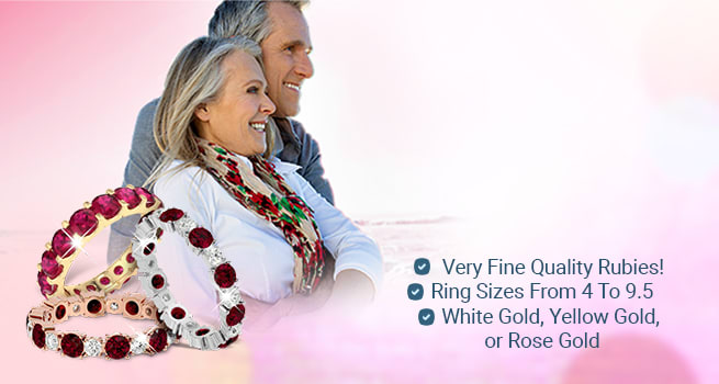Shop the best Ruby band - Very Fine Quality Rubies! - Ring sizes from 4 to 9.5 - White gold, yellow gold or rose gold