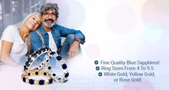 Shop the best Sapphire band - Fine Quality Blue Sapphires! - Ring sizes from 4 to 9.5 - White gold, yellow gold or rose gold