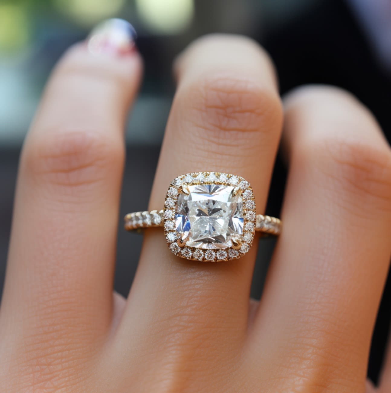 5 carat diamond ring on finger