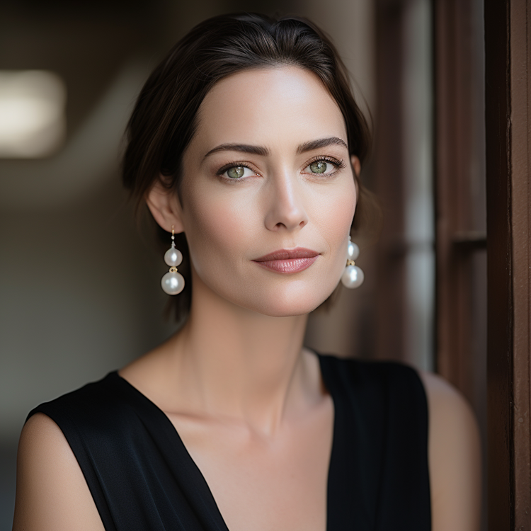 Women Wearing With Simple Pearl Drop Earrings