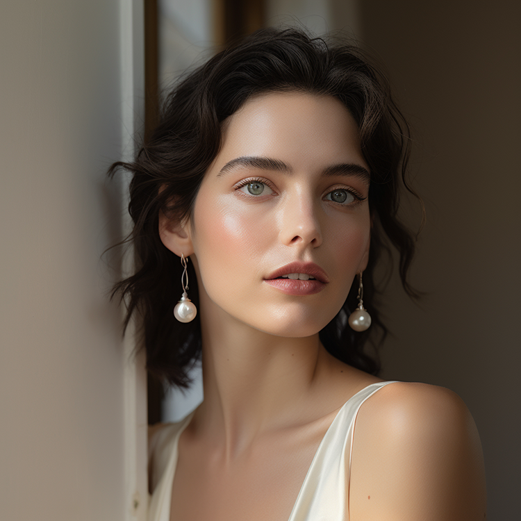Women Wearing With Simple Pearl Drop Earrings