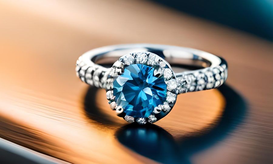 What are the benefits of a halo setting for blue diamond rings?