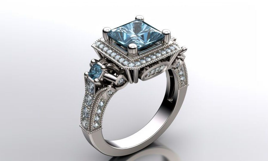 What are the different color grades for blue diamond rings?