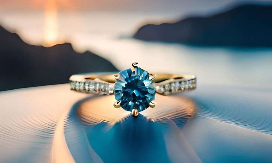 What are the different shades of blue in a blue diamond ring