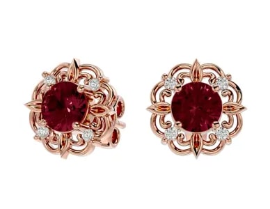 Garnet and Diamond Antique Stud Earrings