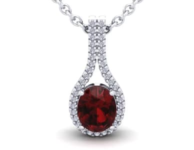 Garnet and Halo Diamond Necklace