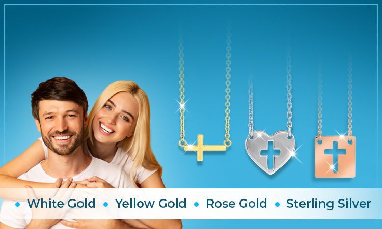 Cross And Heart Necklaces | White Gold • Yellow Gold • Rose Gold • Sterling Silver