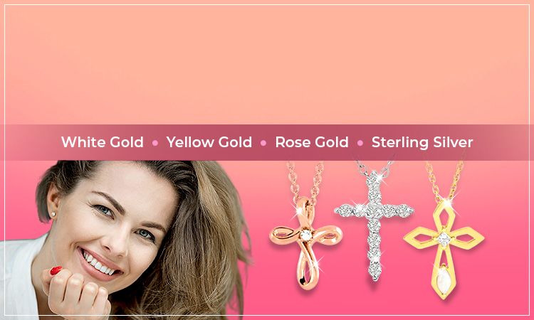 Diamond Cross Necklace | White Gold • Yellow Gold • Rose Gold • Sterling Silver