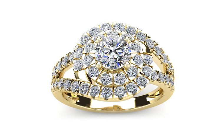 2 1/4 Carat Bypass Round Halo Diamond Engagement Ring in 14 Karat Yellow Gold