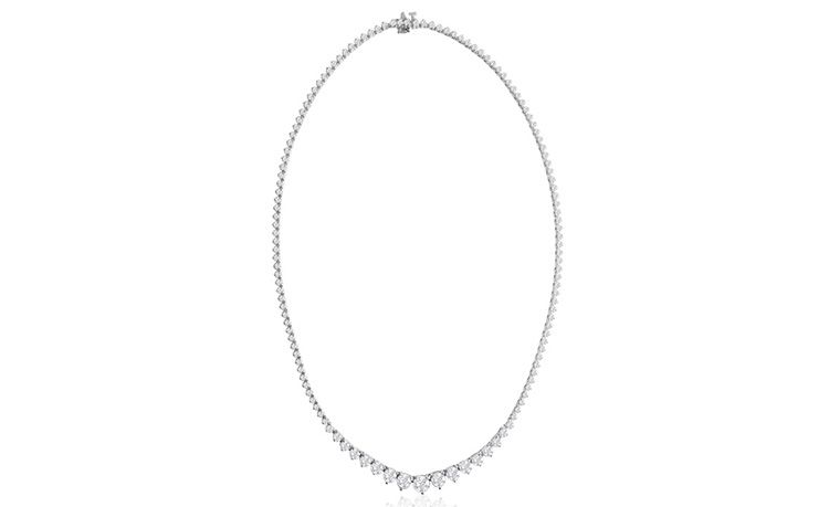 Graduated 10 Carat Diamond Tennis Necklace In 14 Karat White Gold