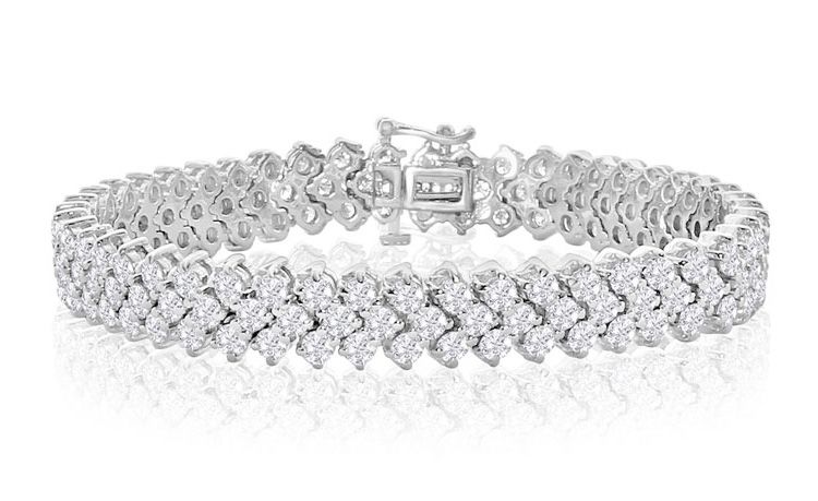 12 Carat Three Row Diamond Tennis Bracelet In 14 Karat White Gold