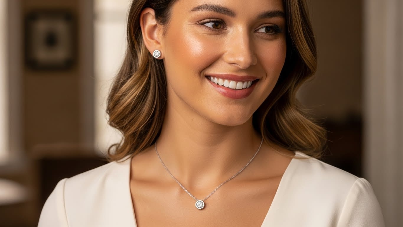 Stud Earring Paired With Solitaire Pendant