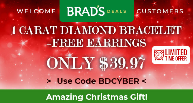 Welcome Brad's Deals Customers - Get these 1 Carat Diamond Bracelets for only $39.97 each +FREE pair of Diamond Hoop Earrings. Use code BDCYBER