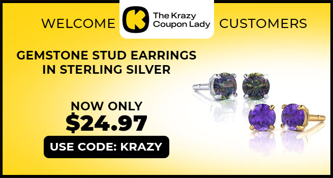 1 Carat Round Shape Gemstones Stud Earrings In 14K Yellow Gold Over Sterling Silver, 13 colors, 2 metal colors!  - Only $24.97  - Code Krazy