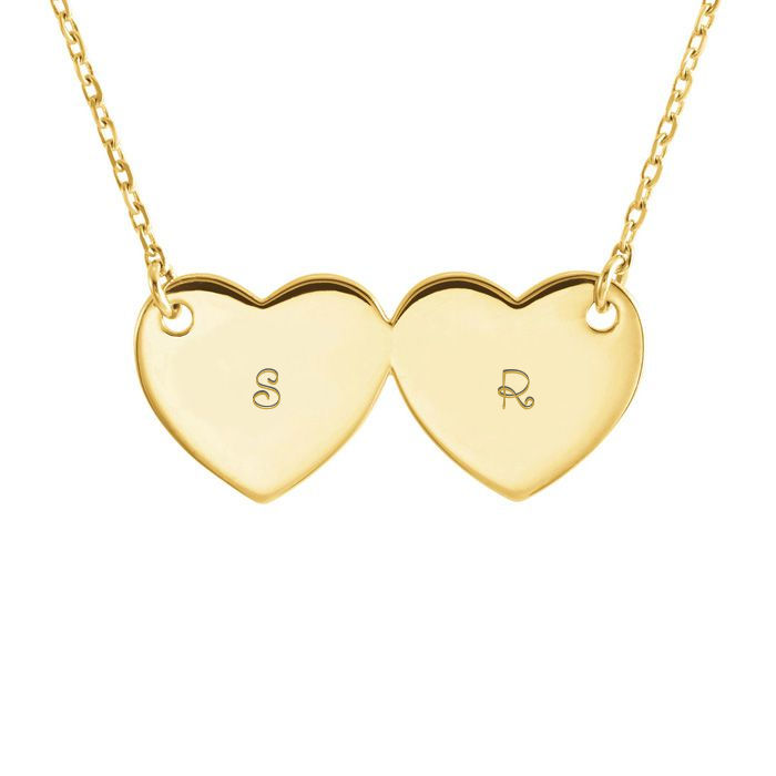 Tiny Twin Heart Pendant Necklace in 14K Solid Gold and Natural Diamond -  Abhika Jewels