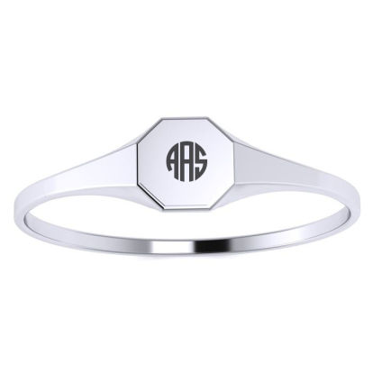 14K White Gold Ladies Octagon Signet Ring With Free Custom Engraving