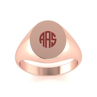 14K Rose Gold Mens Oval Signet Ring With Free Custom Engraving