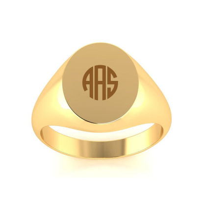 14K Yellow Gold Mens Oval Signet Ring With Free Custom Engraving