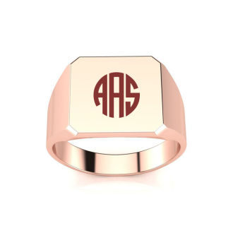 14K Rose Gold Mens Octagon Signet Ring With Free Custom Engraving