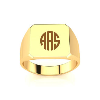 14K Yellow Gold Mens Octagon Signet Ring With Free Custom Engraving