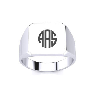 14K White Gold Mens Octagon Signet Ring With Free Custom Engraving