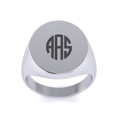 14K White Gold Mens Oval Signet Ring With Free Custom Engraving