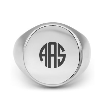 Mens Stainless Steel Circle Signet Ring, With Free Custom Engraving