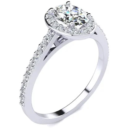 1 Carat Oval Shape Halo Lab Grown Diamond Engagement Ring in 14 Karat White Gold