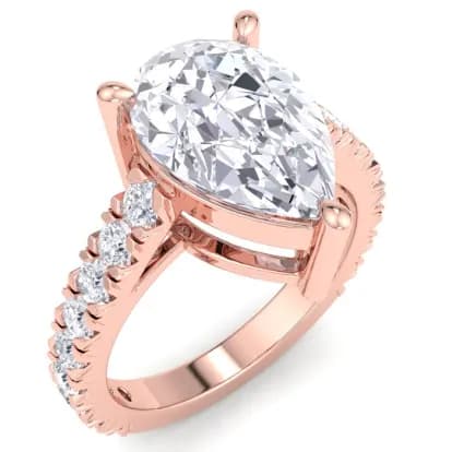 4 Carat Pear Shape Lab Grown Diamond Halo Engagement Ring In 14K Rose Gold