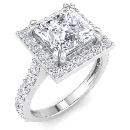 4 Carat Princess Cut Lab Grown Diamond Halo Engagement Ring In 14K White Gold